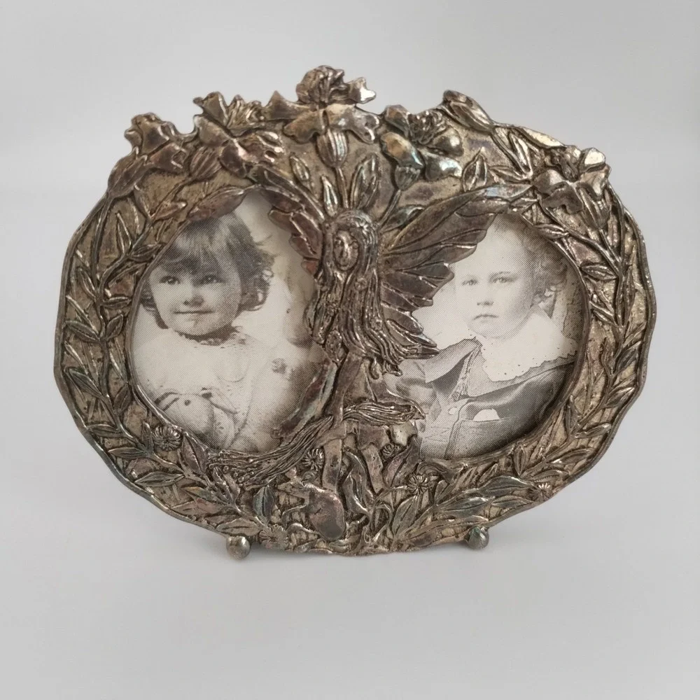 VTG Silver Scenes Silver Plated Small Double Frame‎ Fairy with Saying UK 1993